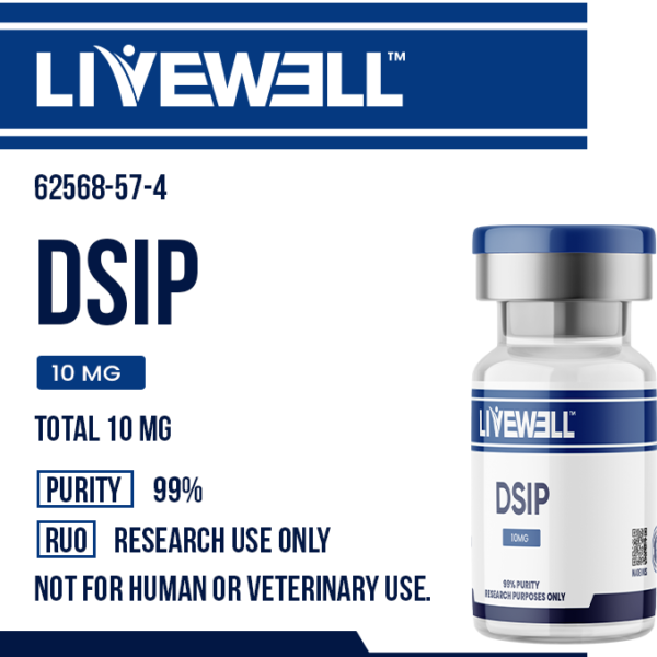 DSIP 10mg research peptide vial, delta sleep-inducing peptide, 99% purity, research use only — LiveWell Peptides
