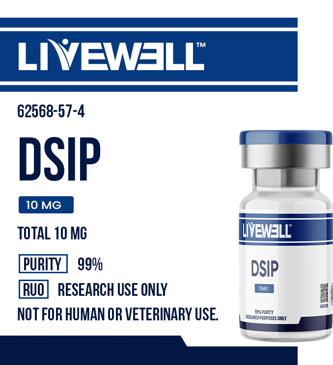 DSIP 10mg research peptide vial, delta sleep-inducing peptide, 99% purity, research use only — LiveWell Peptides