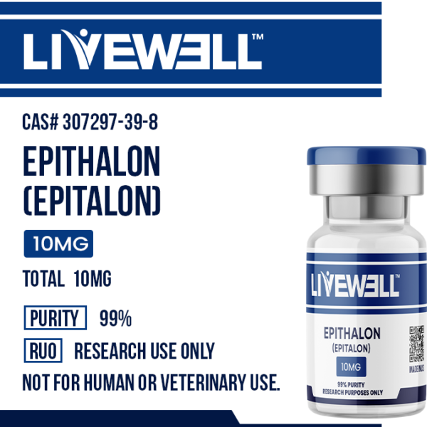 Epithalon 10mg research peptide vial — AEDG tetrapeptide, 99% purity — LiveWell Peptides