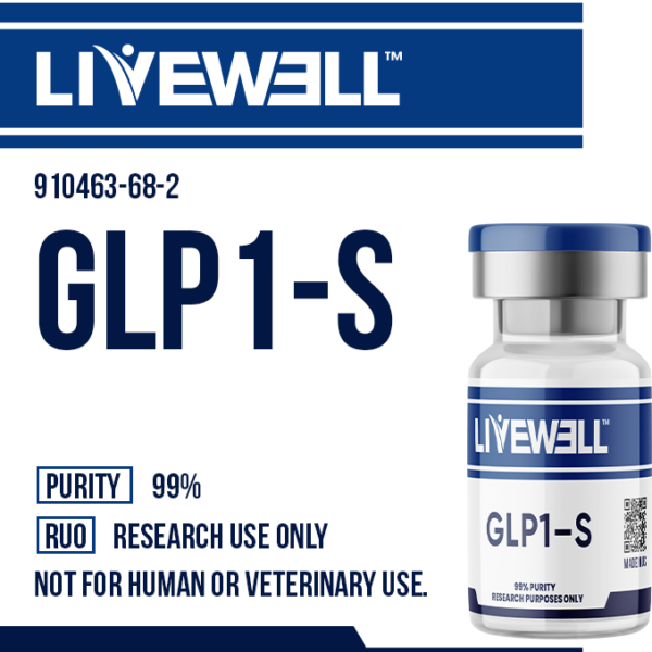 Semaglutide research peptide vial — GLP-1 receptor agonist, 99% purity — LiveWell Peptides