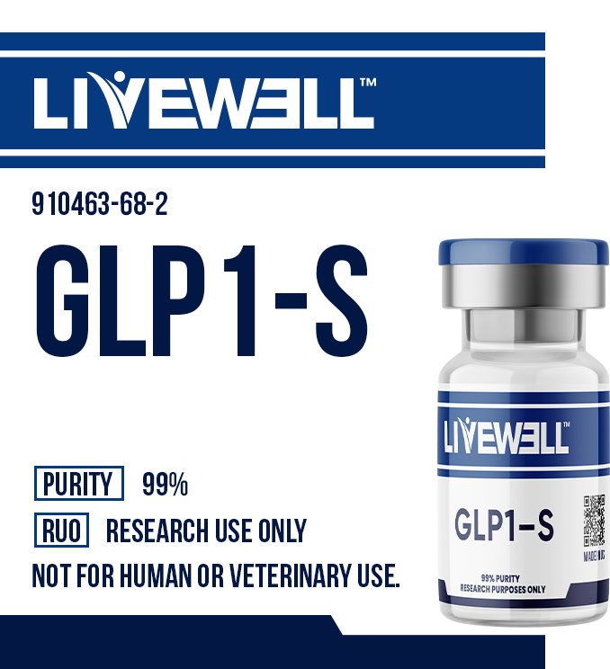 Semaglutide research peptide vial — GLP-1 receptor agonist, 99% purity — LiveWell Peptides