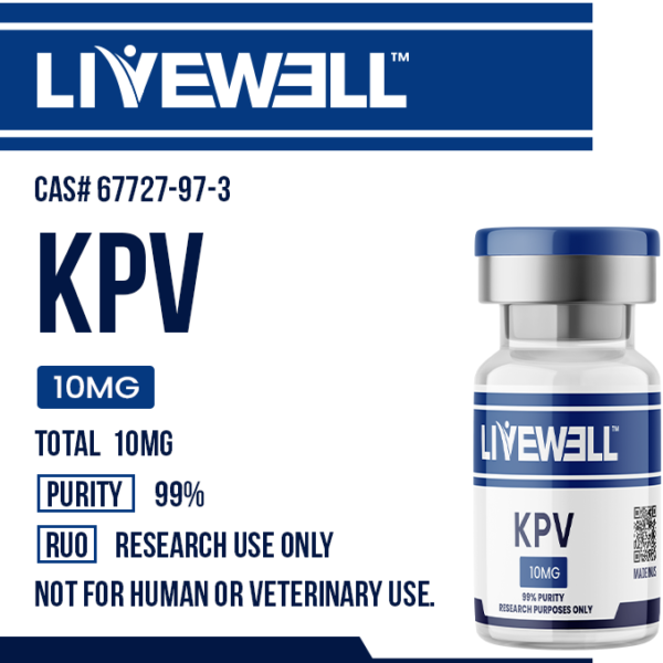 KPV 10mg research peptide vial, 99% purity, research use only — LiveWell Peptides