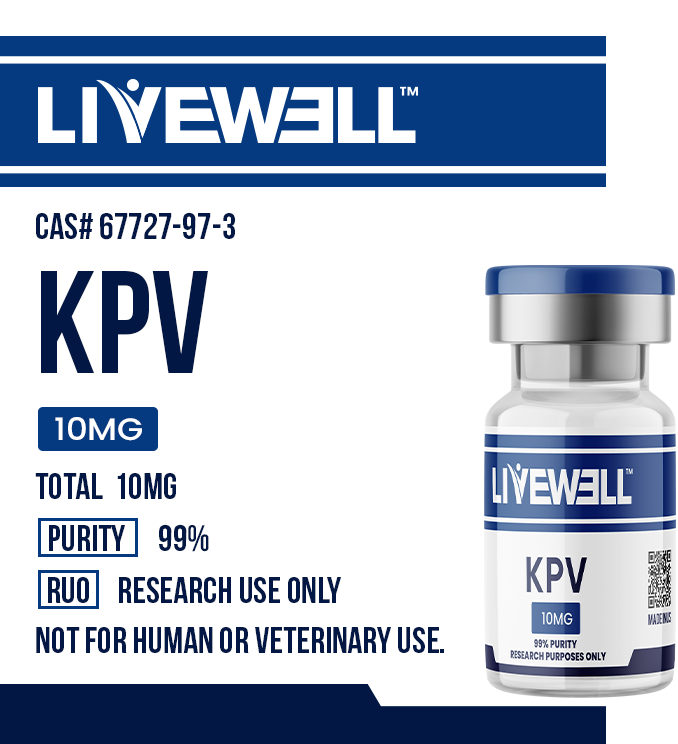 KPV 10mg research peptide vial, 99% purity, research use only — LiveWell Peptides