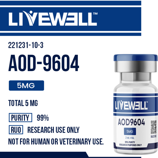 AOD-9604 5mg research peptide vial — LiveWell Peptides