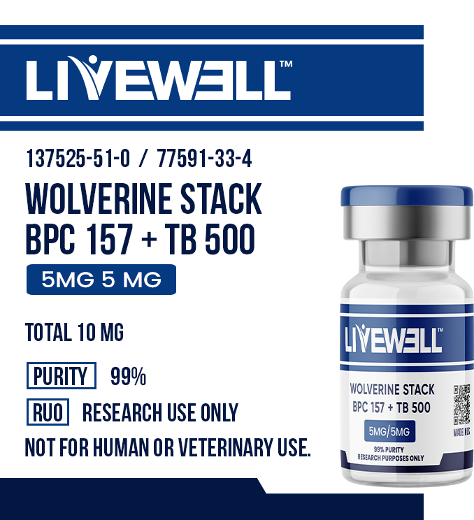 BPC-157 10mg + TB-500 10mg research peptide blend vial — LiveWell Peptides