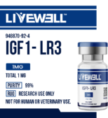 IGF-1 LR3 1mg research peptide vial, 99% purity — LiveWell Peptides