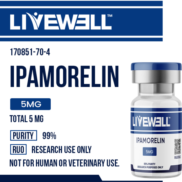Ipamorelin 5mg / 10mg research peptide vial — LiveWell Peptides