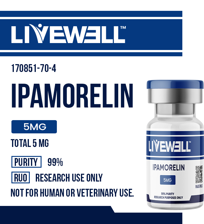 Ipamorelin 5mg / 10mg research peptide vial — LiveWell Peptides