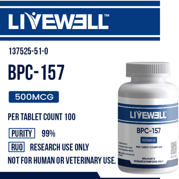 BPC-157 500mcg oral research tablet, Body Protection Compound, 99% purity, research use only — LiveWell Peptides