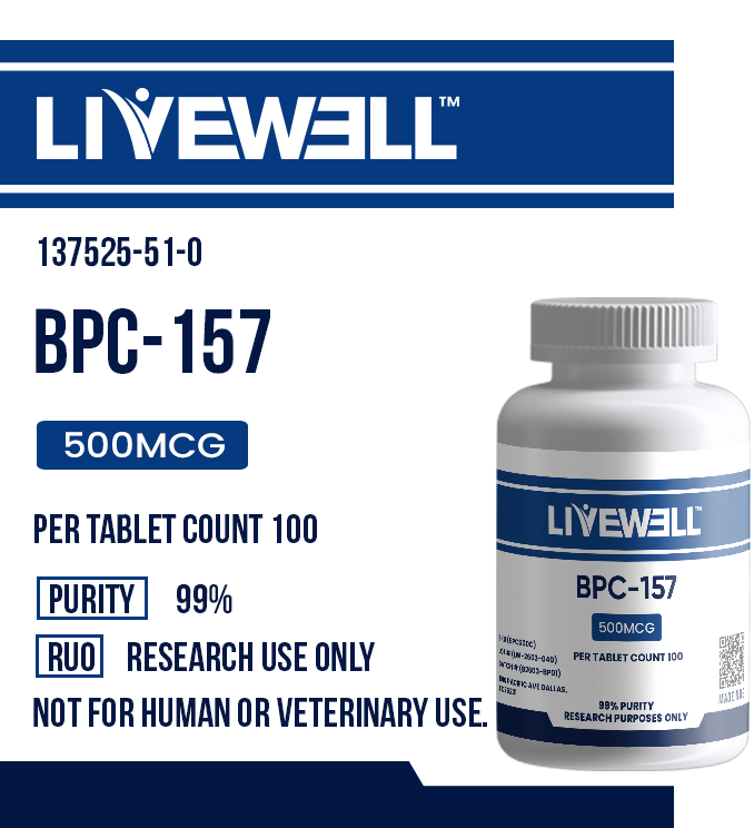 BPC-157 500mcg oral research tablet, Body Protection Compound, 99% purity, research use only — LiveWell Peptides