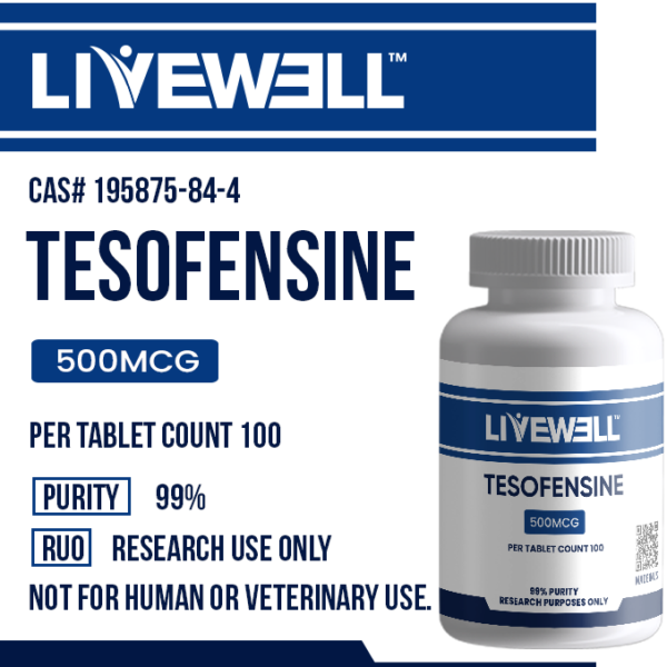 Tesofensine 500mcg research tablet, triple monoamine reuptake inhibitor, 99% purity, research use only — LiveWell Peptides