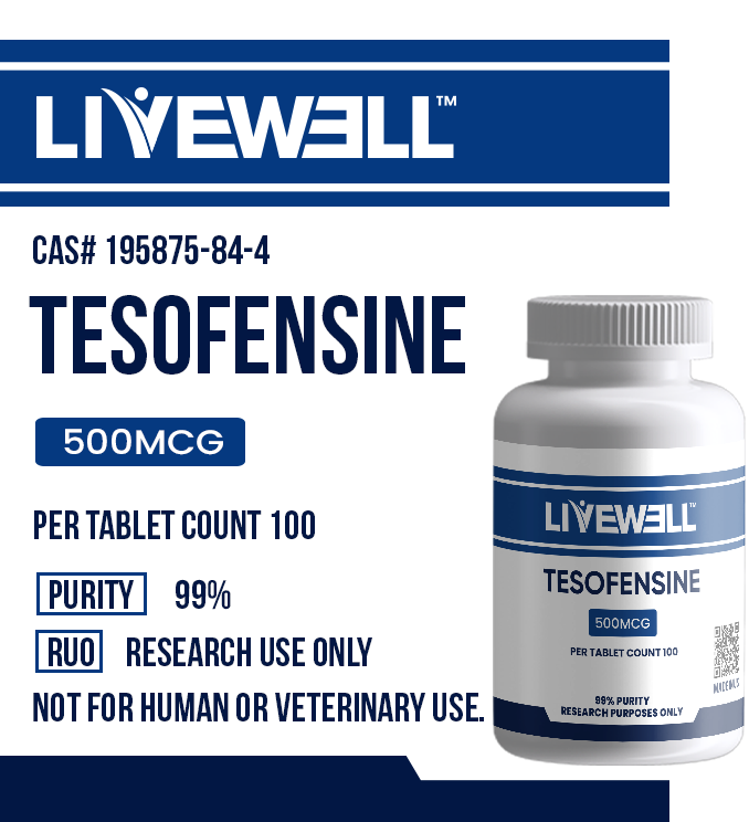 Tesofensine 500mcg research tablet, triple monoamine reuptake inhibitor, 99% purity, research use only — LiveWell Peptides