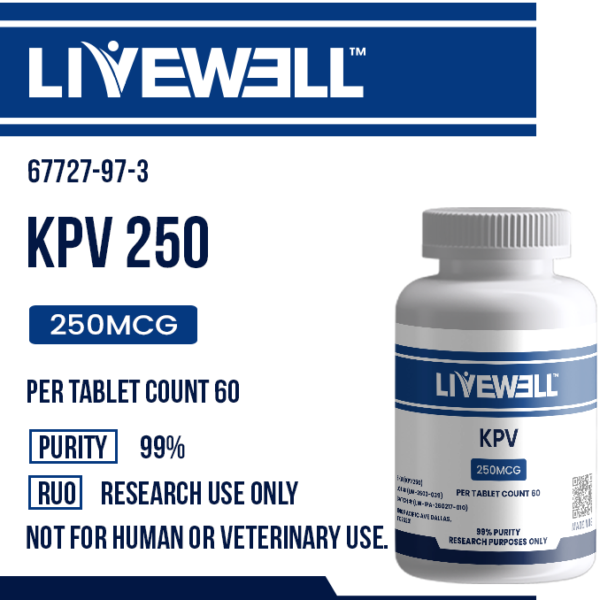 KPV 250mcg tripeptide research tablet, anti-inflammatory, 99% purity, research use only — LiveWell Peptides