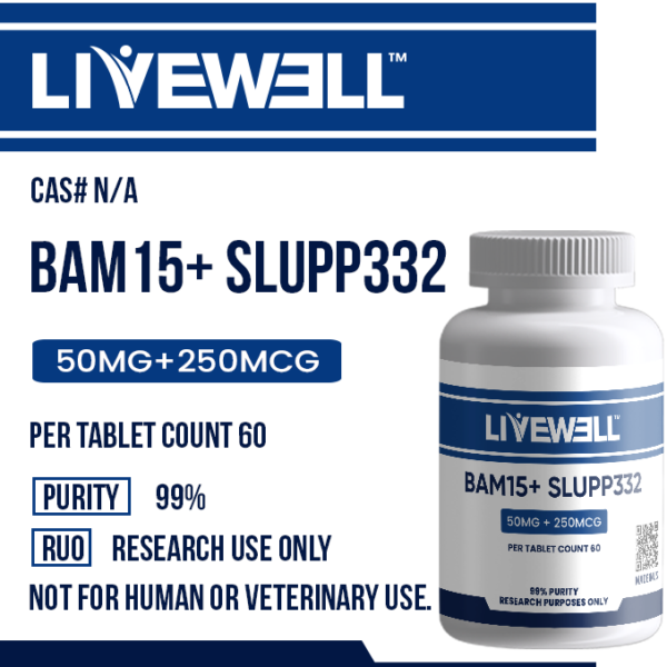 BAM-15 50mg and SLU-PP-332 250mcg combo research tablets, 60 count bottle — LiveWell Peptides