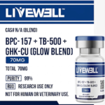 Glow Blend 70mg research peptide vial — GHK-Cu, BPC-157, TB-500, 99% purity — LiveWell Peptides