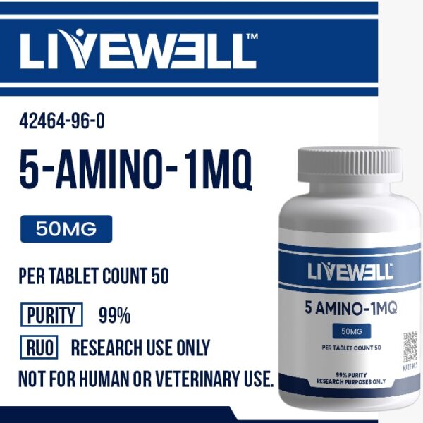 5-Amino-1MQ 50mg research tablets, 50 count bottle — LiveWell Peptides