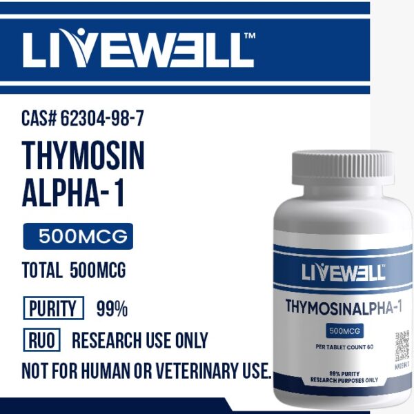 Thymosin Alpha-1 500mcg research tablets (60 count), 99% purity, research use only — LiveWell Peptides