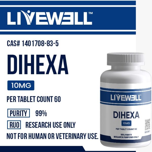 Dihexa 10mg research tablets (60 count), 99% purity, research use only — LiveWell Peptides