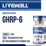 GHRP-6 10mg research peptide vial, LiveWell Peptides